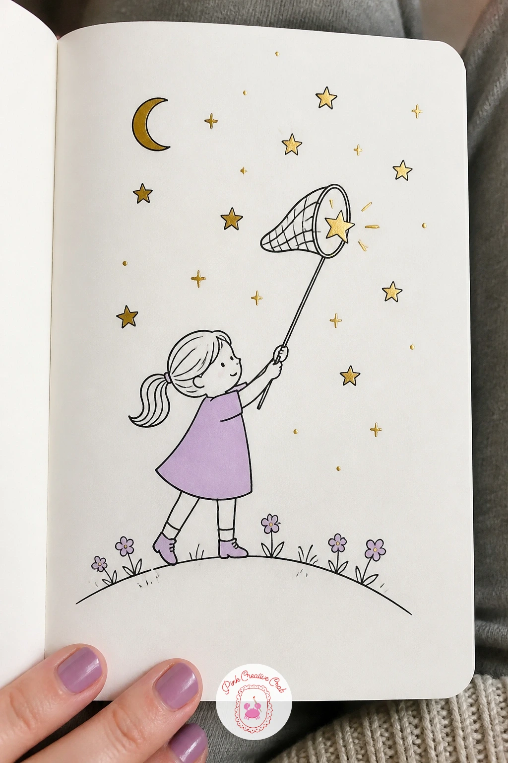 Girl Catching Stars With A Net — Bring a tiny figure into the sky for this one. Celestial doodles