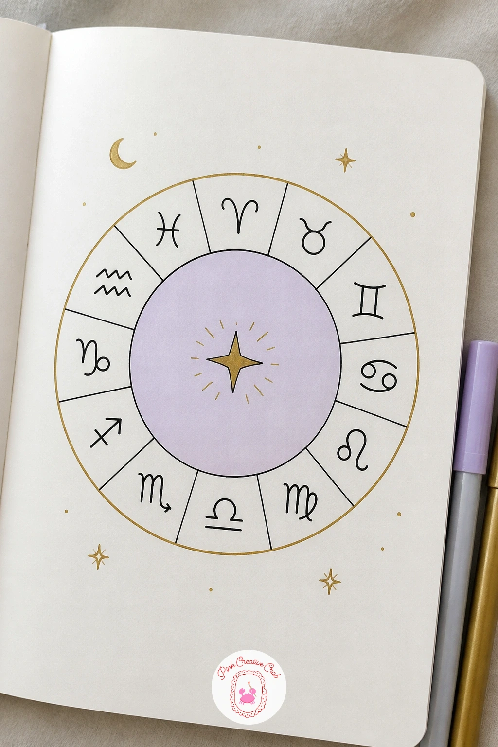 Zodiac Ring — Proportion is everything in this one, since twelve small symbols need to sit evenly around a circle without crowding each other. Celestial doodles
