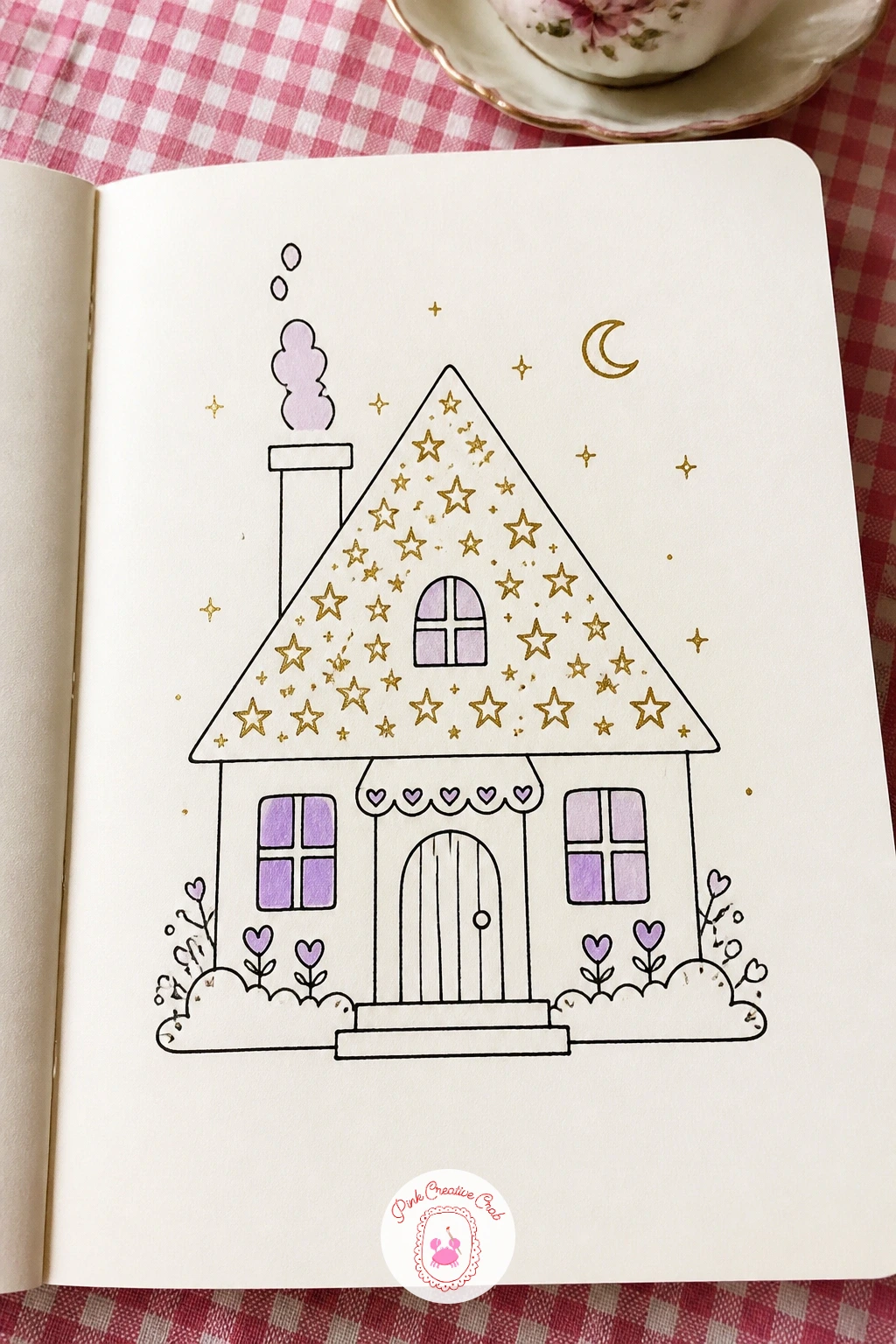 House With A Starry Roof — Turn a plain little house into something dreamier for this one. Celestial doodles