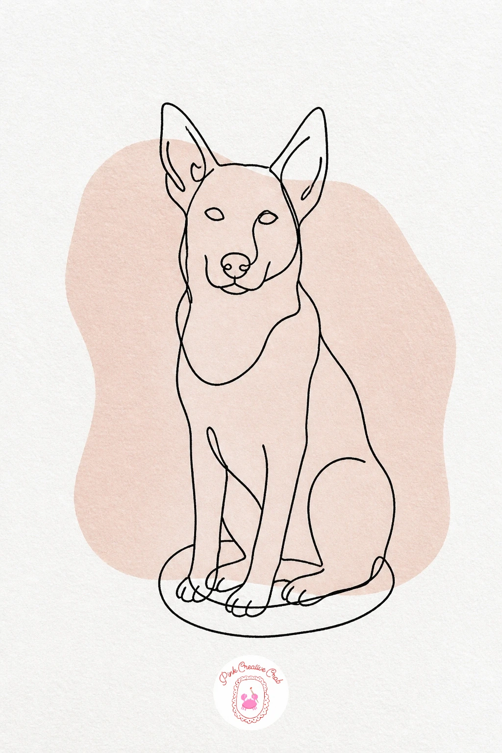 Dog Sitting — Bring in a sitting dog next, ears up and tail curled neatly around its paws. One line drawing