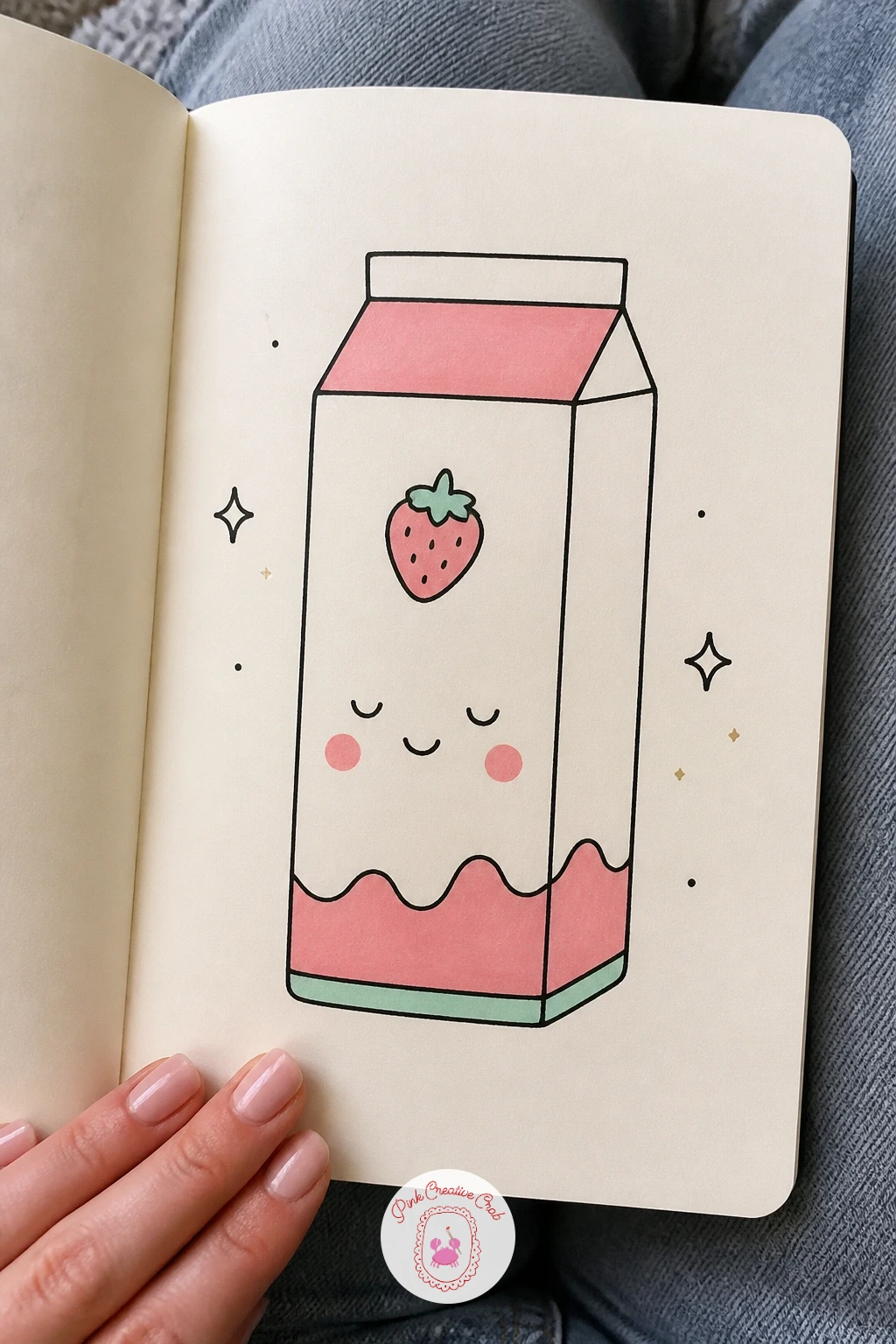 Strawberry Milk Carton — Move from onigiri to a strawberry milk carton, a simple rectangle shape with one fun twist at the top. Kawaii doodles