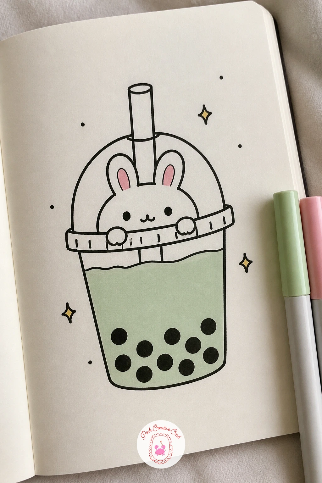 Bunny In A Bubble Tea Cup — Bubble tea cups give you a lovely rounded container to play with after the straight-sided carton. Kawaii doodles