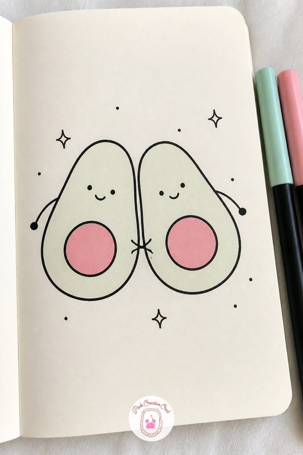 Kawaii Avocado Couple — Pairs of characters are a fun next step once single shapes feel easy, and avocados give you a built-in way to show personality through