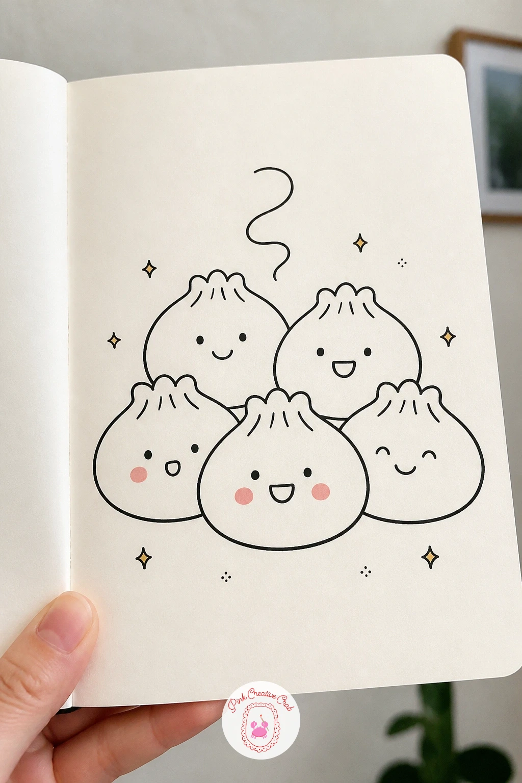 Smiling Dumpling Family — Dumplings let you practise drawing a small group all at once, which is a nice change of pace after solo characters. Kawaii doodles