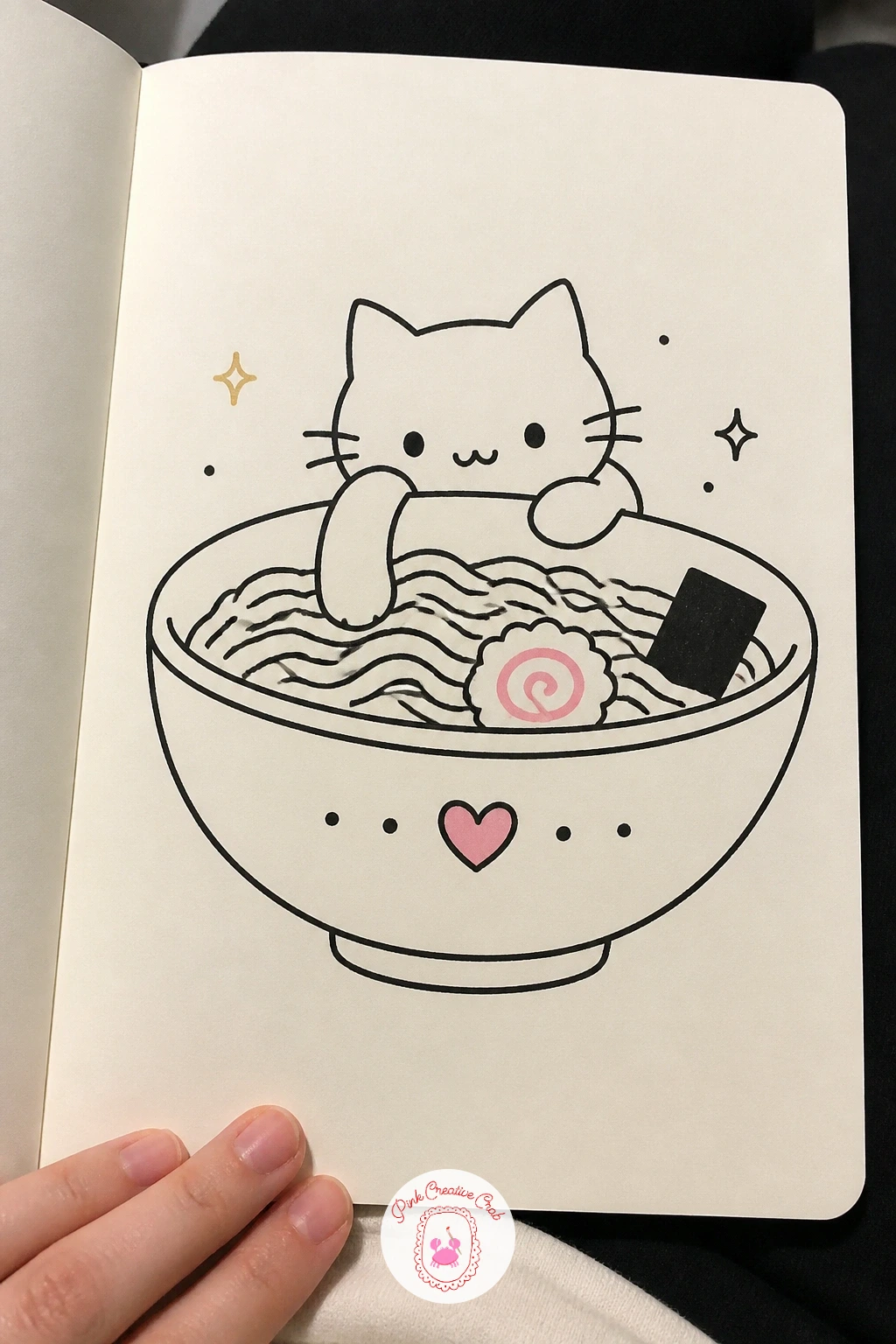 Ramen Bowl With A Cat — Ramen bowls bring together a few shapes you have already practised: a rounded container, wavy lines and a small character tucked