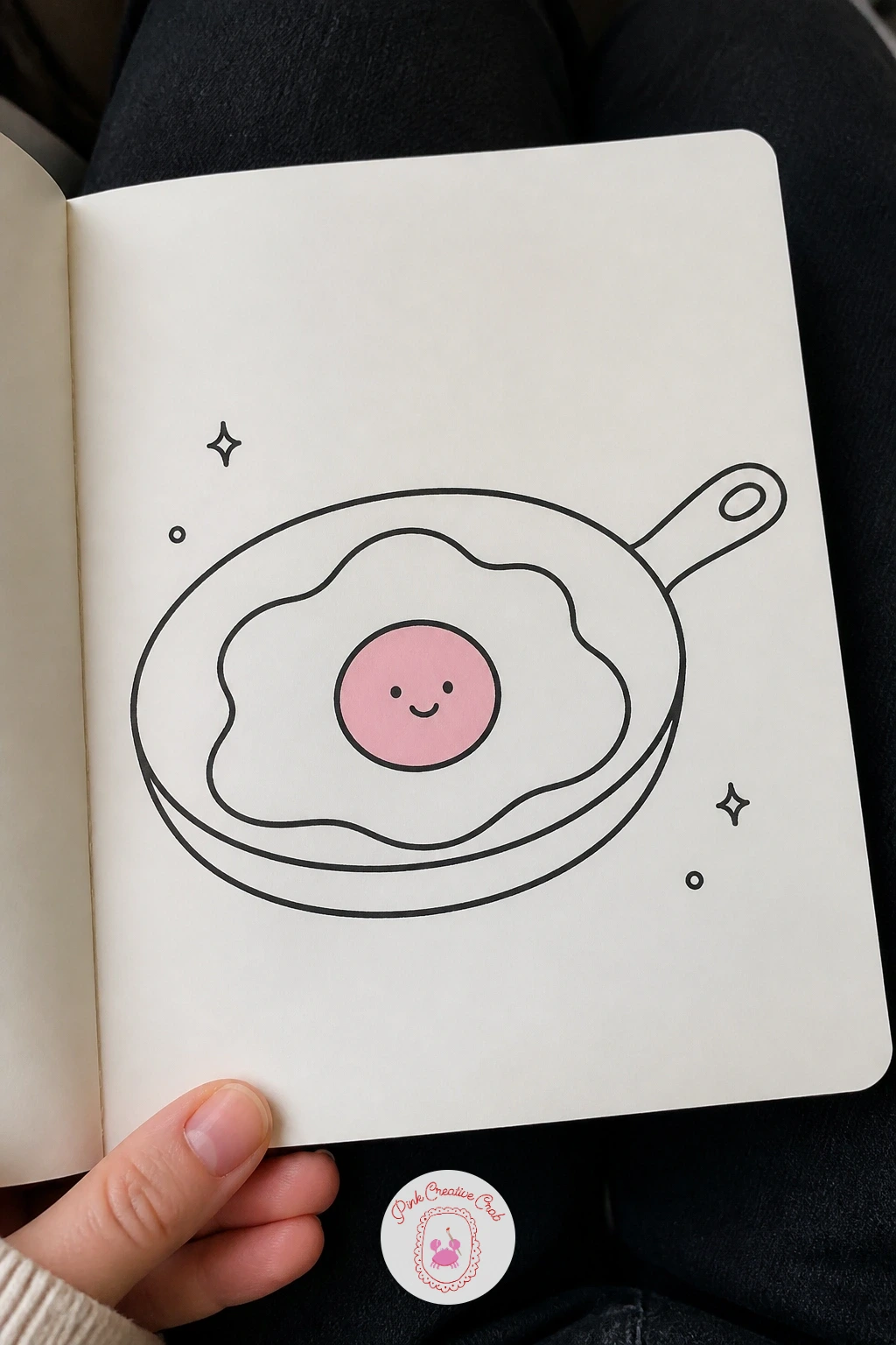 Smiling Egg In A Pan — Bring the focus back to breakfast with a smiling fried egg sitting in a pan, a shape built from two very different curves. Kawaii doodles
