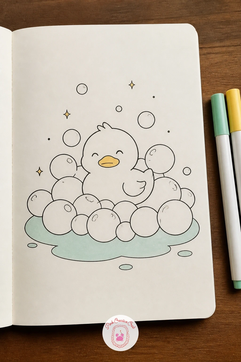 Kawaii Bubble Bath With A Duck — Build a small scene for this next one rather than a single object, pairing a rubber duck with a mound of bubbles. Kawaii