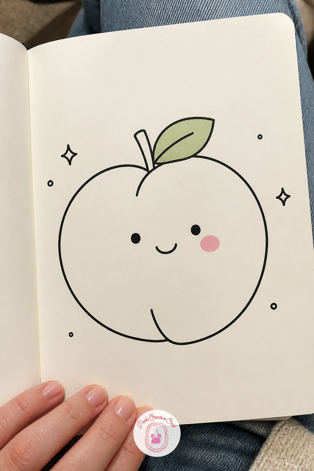 Happy Peach With A Leaf — A happy peach uses the same rounded body shape as the earlier avocado but with a distinctive centre crease that gives it personality.