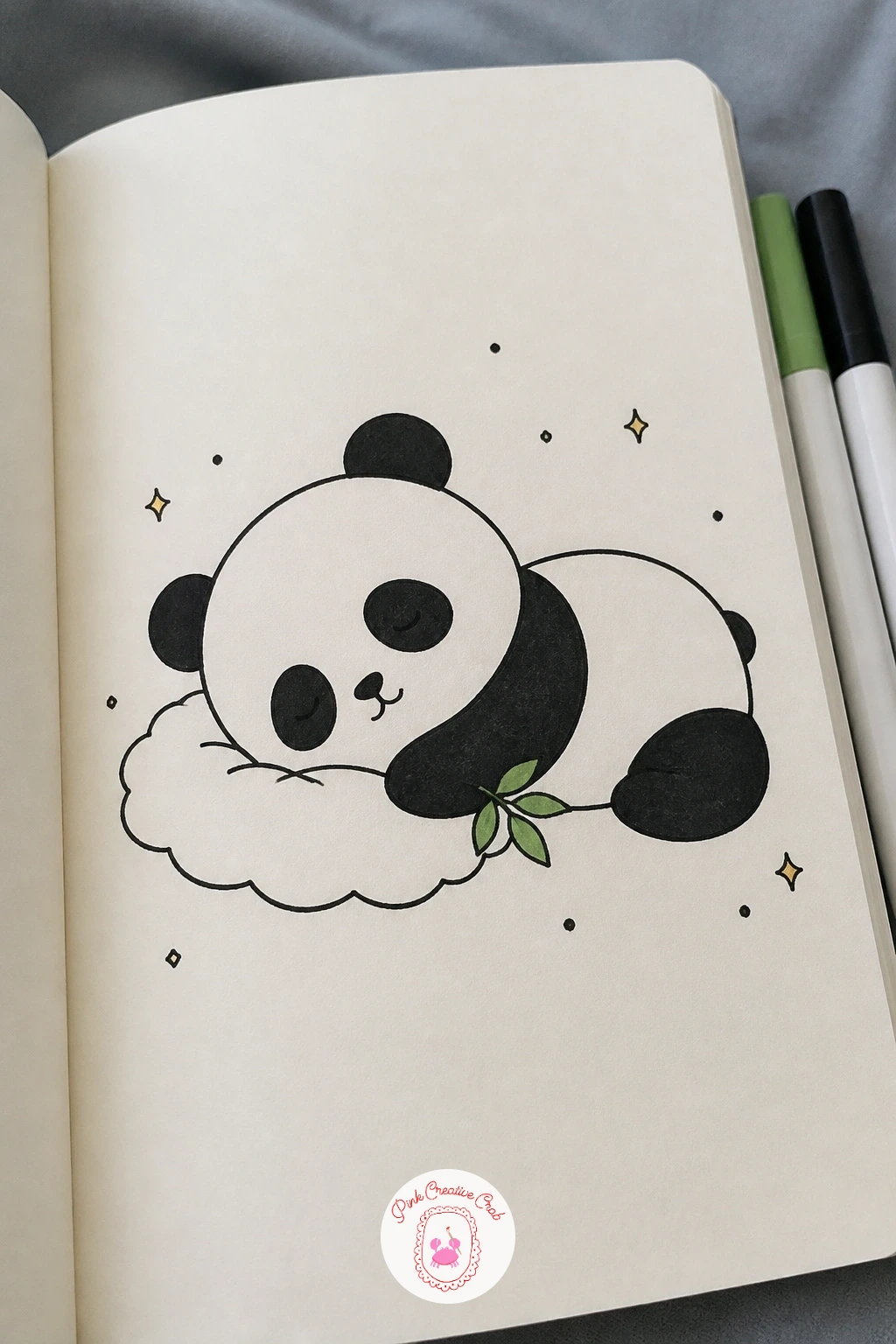 Sleepy Panda On A Pillow — Close out the list with a sleepy panda resting on a pillow, a calm finishing subject that pulls together several shapes practised
