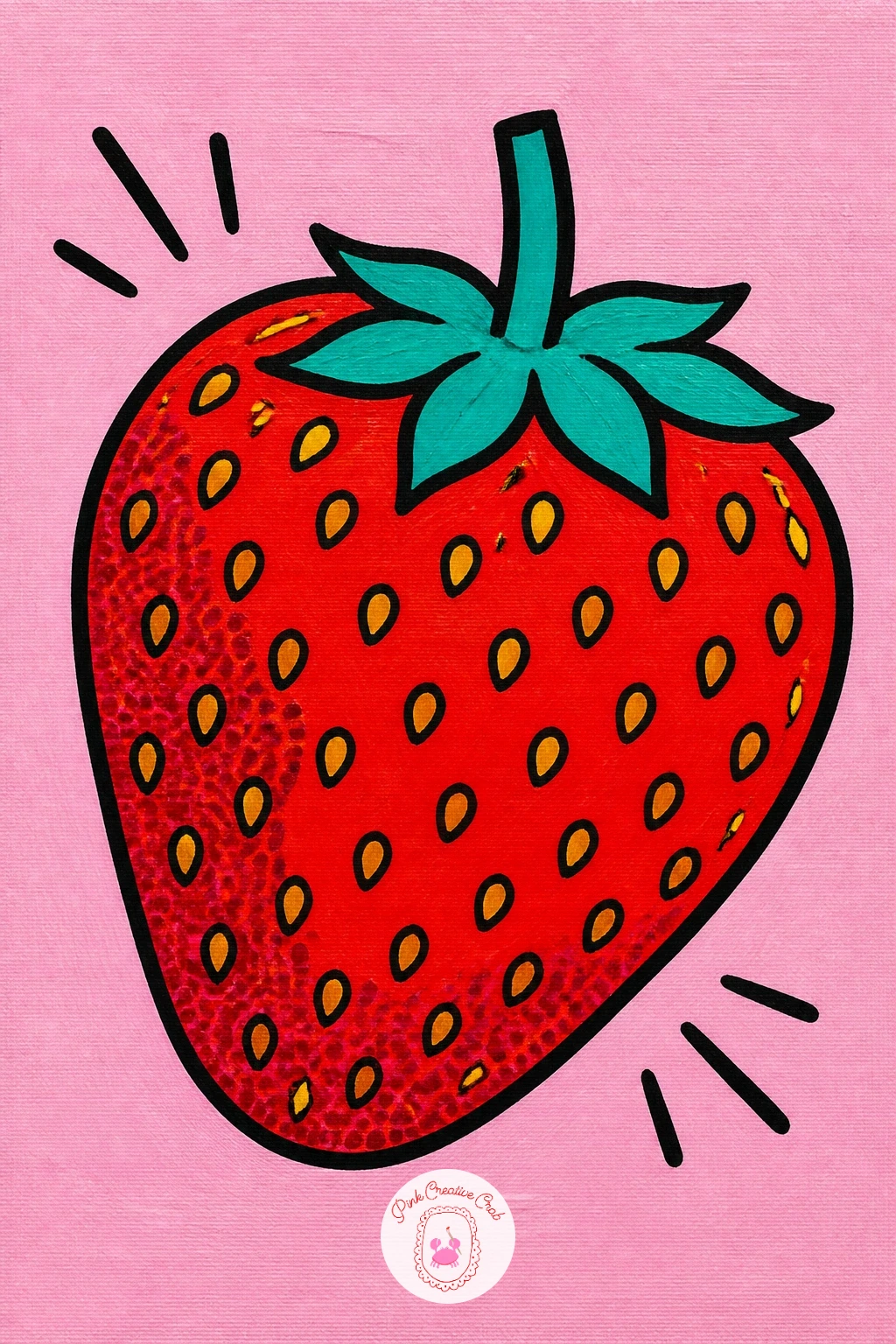 Strawberry With Comic Lines — Return to fruit with a strawberry with comic lines, where the texture itself becomes the main design element. Food pop art