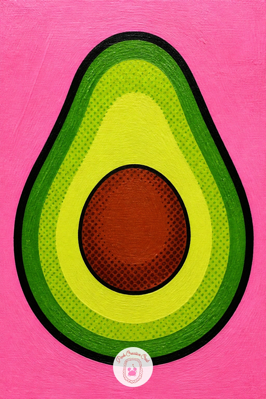 Avocado Half — Slice into an avocado half, a rounded subject that is really about three clean concentric layers. Food pop art