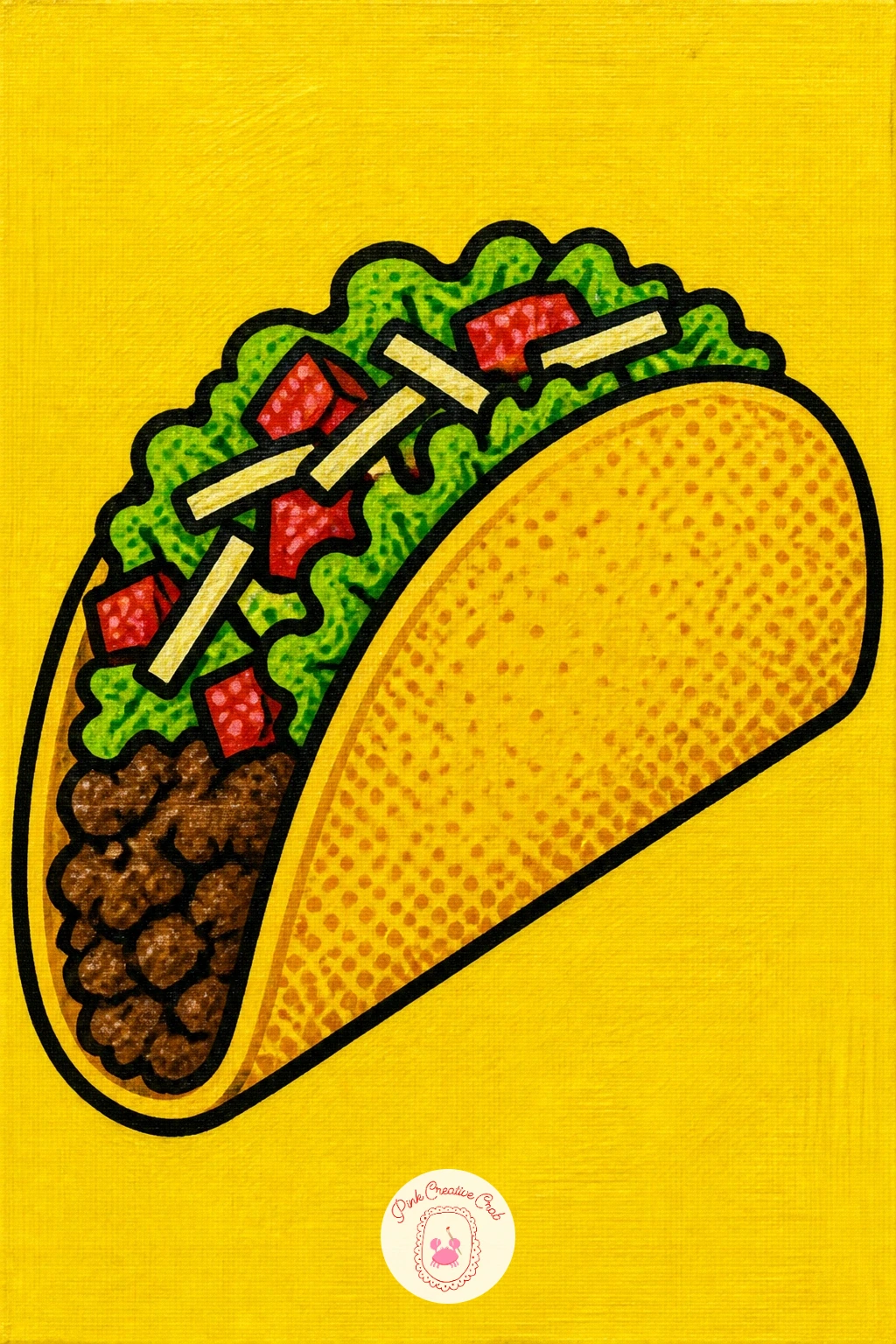 Taco — Fill a taco next, a curved shell shape packed with small overlapping ingredient shapes. Food pop art