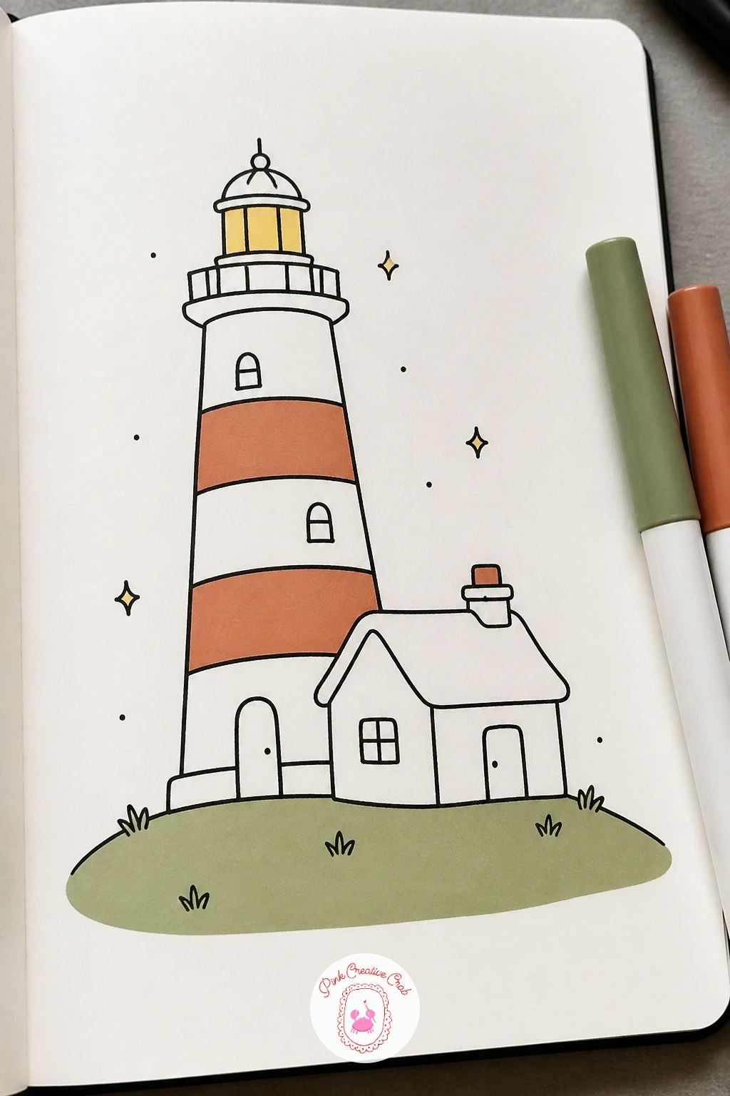 Lighthouse Keeper's Cottage — Pair a tiny cottage with a striped lighthouse tower for a scene with a bit more story in it. House doodles