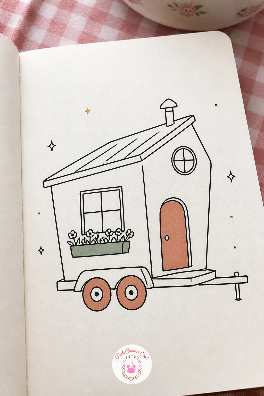 Tiny House on Wheels — Give a little house somewhere to go by setting it on a trailer with two round wheels underneath. House doodles