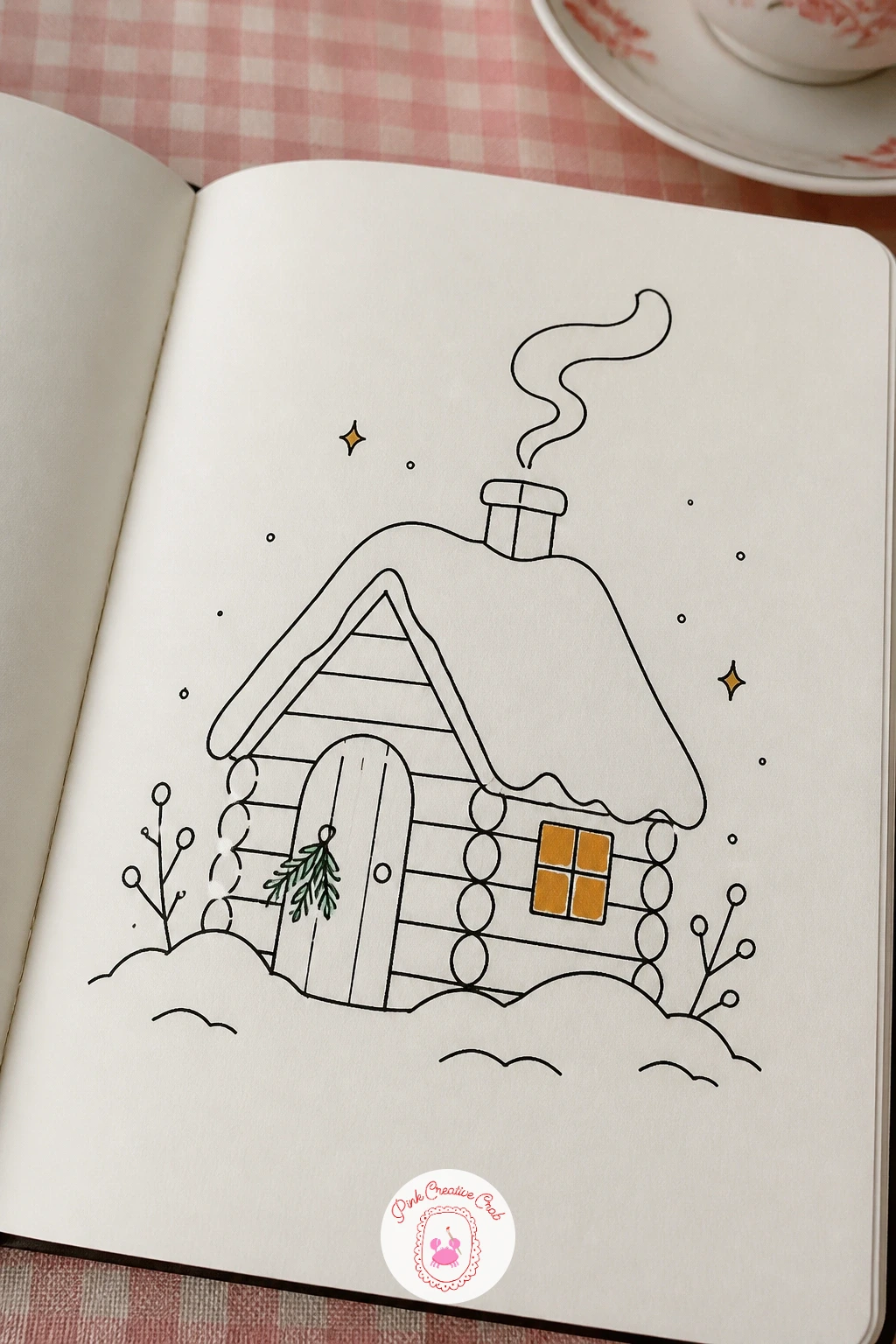 Snowy Cabin With Smoke — Bring in a quieter mood with a log cabin half buried in snow. House doodles