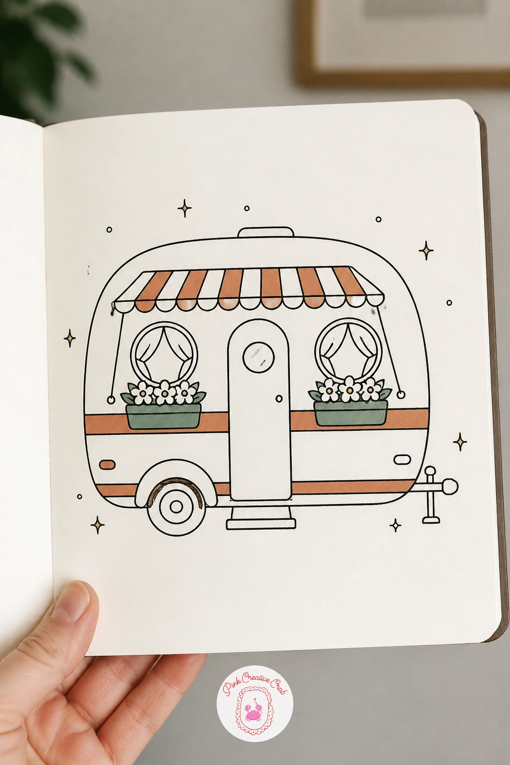 Caravan With Flower Boxes — Roll back to ground level with a rounded vintage caravan parked for the season. House doodles