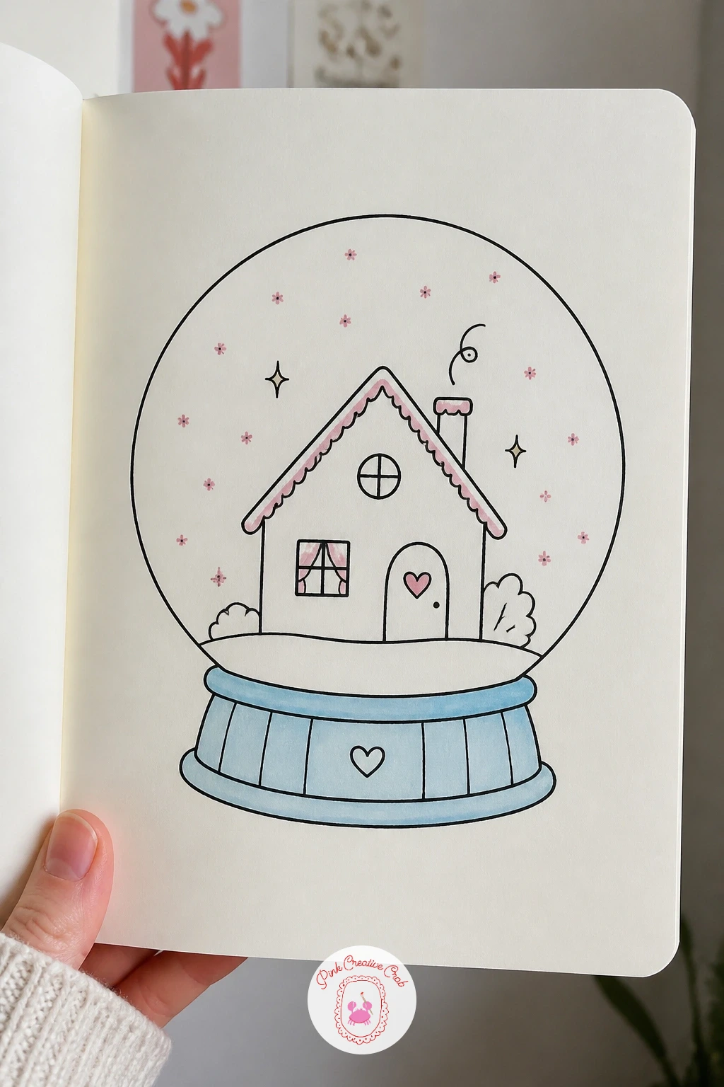 Snow Globe with a Tiny House — Build a small world inside a circle with a snow globe scene. January doodles