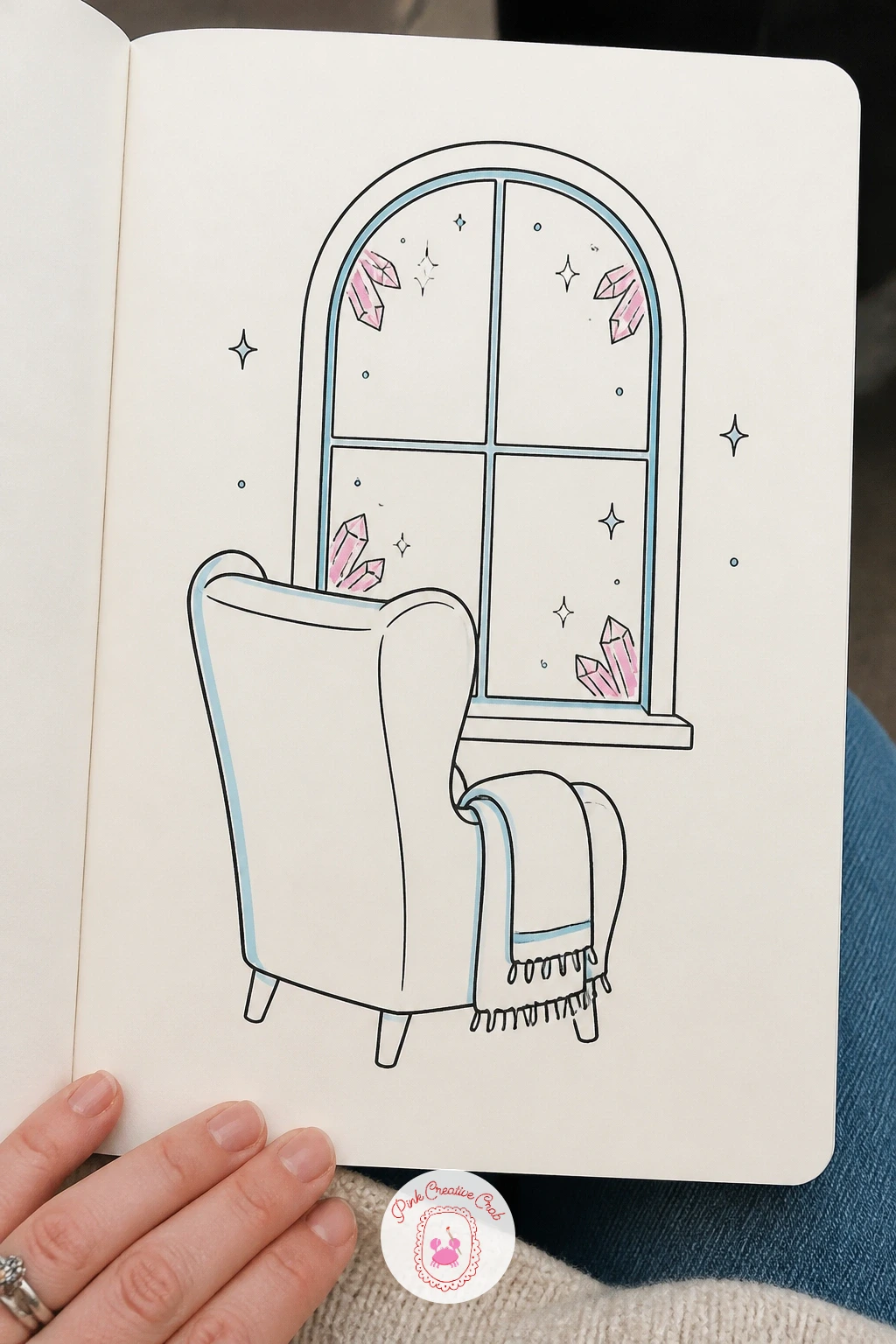 Cozy Reading Chair by a Window — Slow the pace down with an empty armchair facing a frosted window, a scene built from mostly straight and gently curved lines.