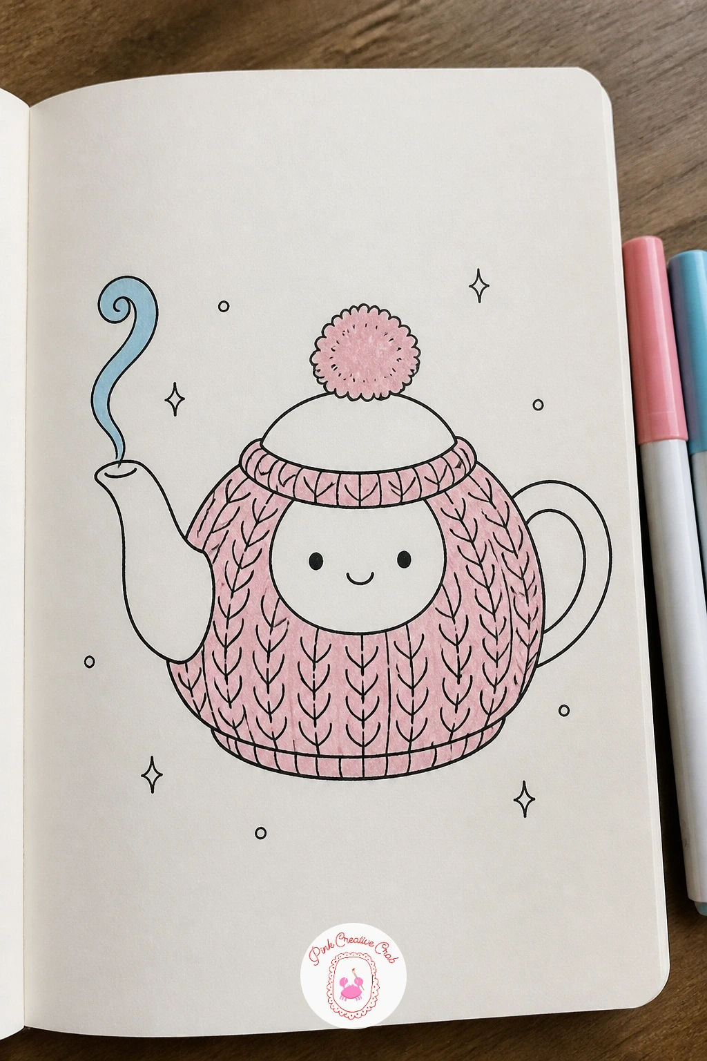 Teapot with a Knitted Cozy — Keep the warmth going indoors with a round teapot tucked under a knitted cover. January doodles