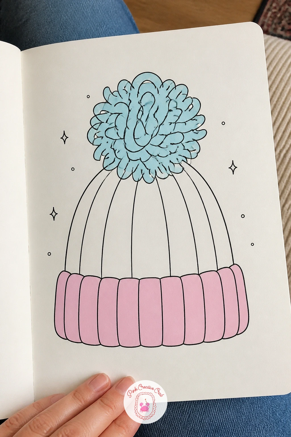 Winter Hat with a Big Pom Pom — Keep practicing symmetry with a single knit hat seen from the front. January doodles