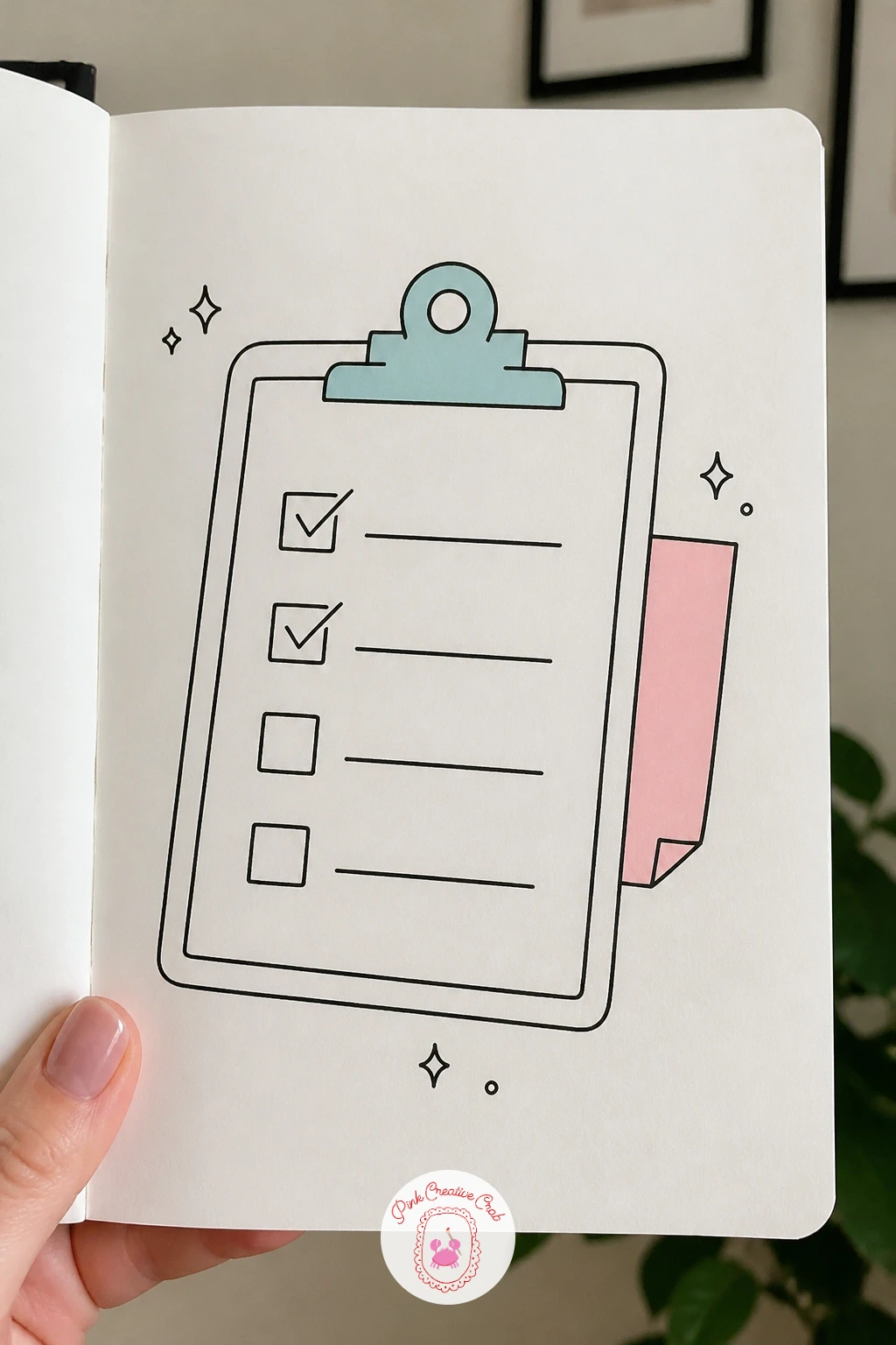 Goal List on a Clipboard — Shift gears with a small clipboard holding a short list, a nice subject for practicing clean straight lines. January doodles