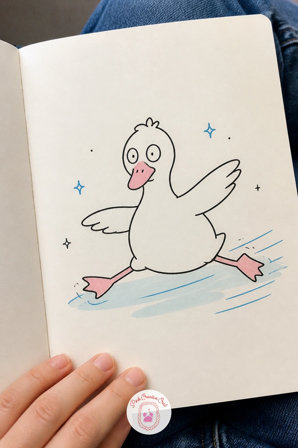 Frozen Pond with a Duck Sliding — Have some fun with motion next in a duck caught mid slide across a frozen pond. January doodles