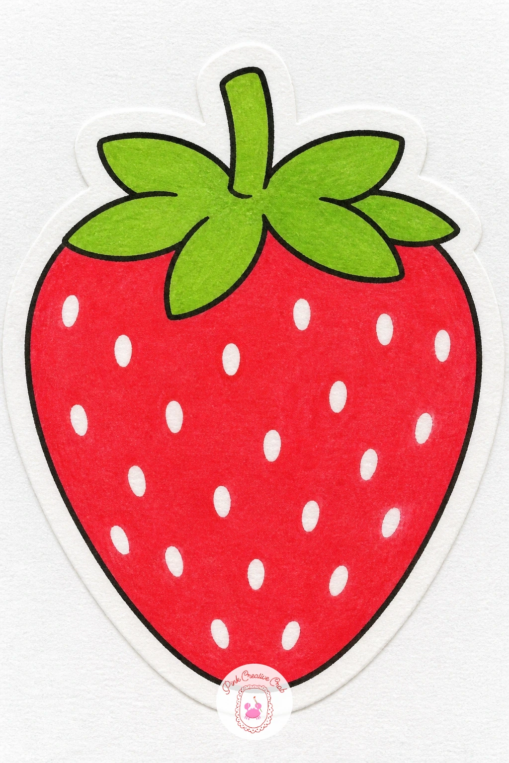 Strawberry Sticker — Return to fruit with a strawberry, which rewards a slightly different mark making approach than the cherries did earlier. Sticker drawing