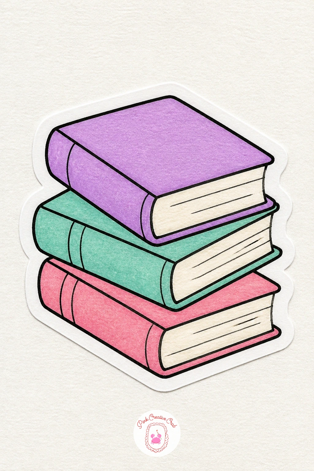 Book Stack Sticker — Switch to a cozy object scene with a small stack of three books, leaning slightly rather than perfectly aligned. Sticker drawing ideas