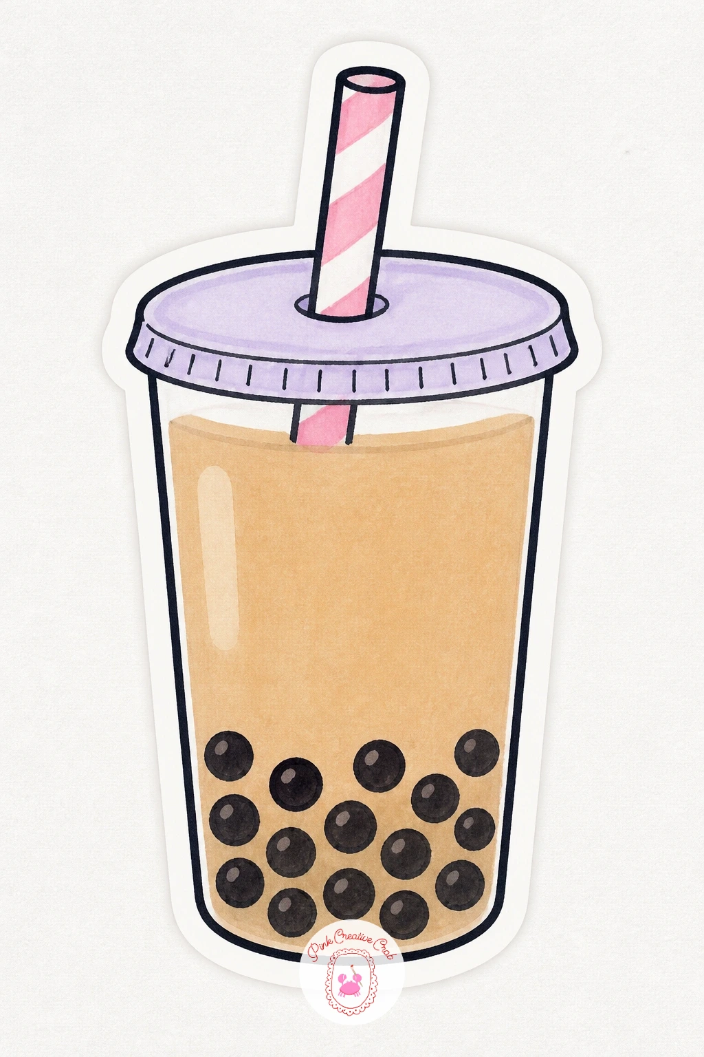 Bubble Tea Sticker — Mix food and object into one shape with a cup of bubble tea, built in clear layers from bottom to top. Sticker drawing ideas easy simple