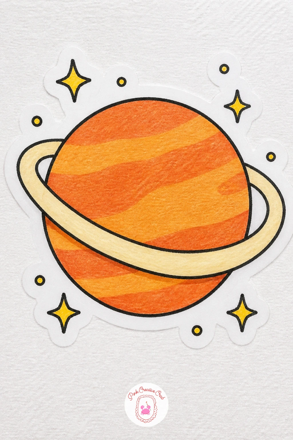 Planet Sticker — Head out into space with a simple ringed planet, a shape that depends entirely on where the ring sits relative to the sphere. Sticker drawing