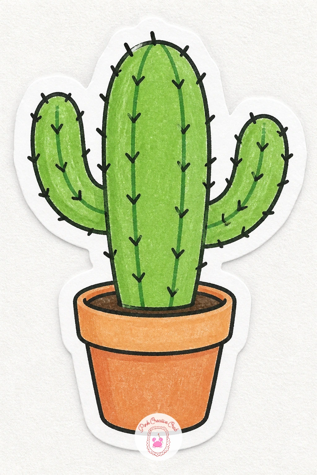 Cactus Sticker — Bring in a sturdy little cactus next, a subject built from simple cylinders rather than curves. Sticker drawing ideas easy simple