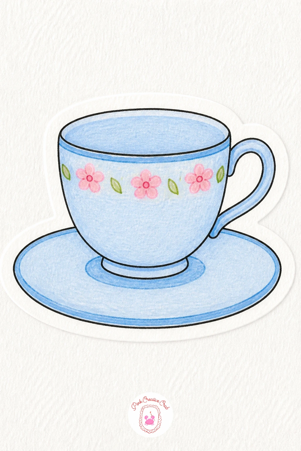 Teacup Sticker — Return to tableware with a teacup and saucer, a slightly more involved cousin to the coffee cup from earlier in this list. Sticker drawing
