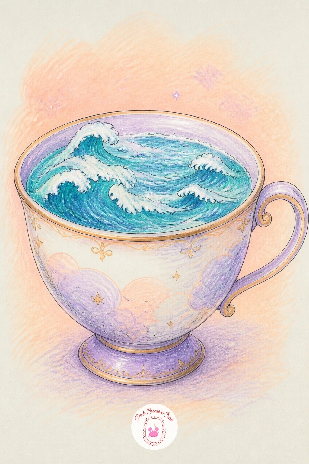 Teacup Holding the Ocean — Following on from a creature of the sea, try shrinking the whole ocean down into a teacup instead. Surreal drawing ideas creative