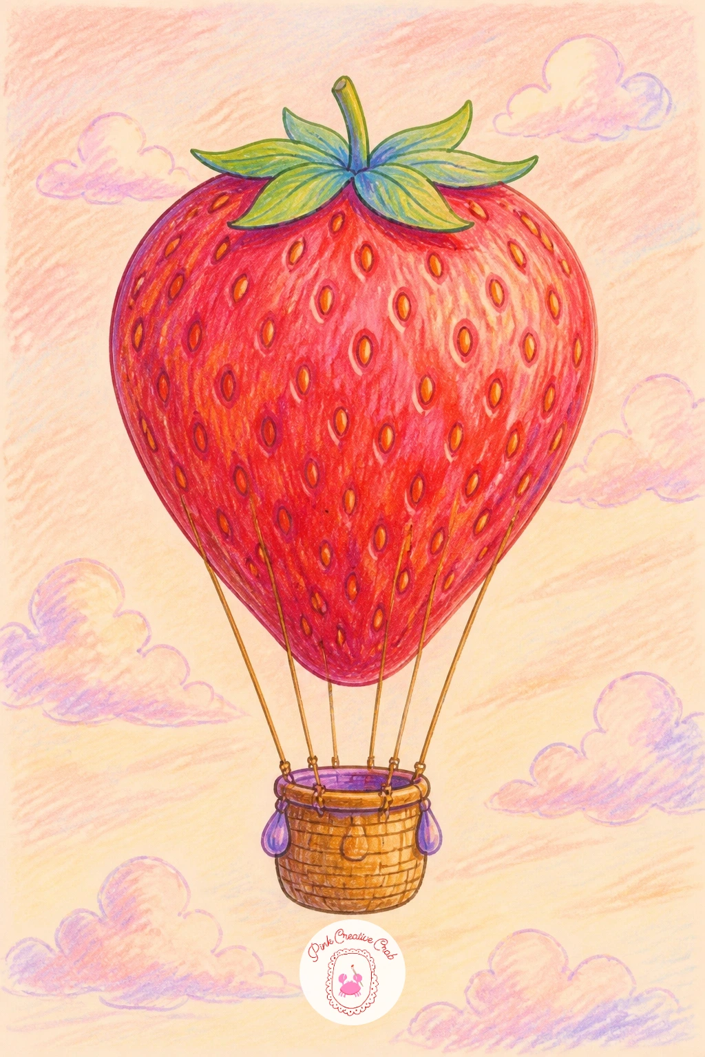 Hot Air Balloon Made of a Strawberry — Trade the staircase for something a little sweeter: a hot air balloon whose envelope is one giant strawberry, basket and