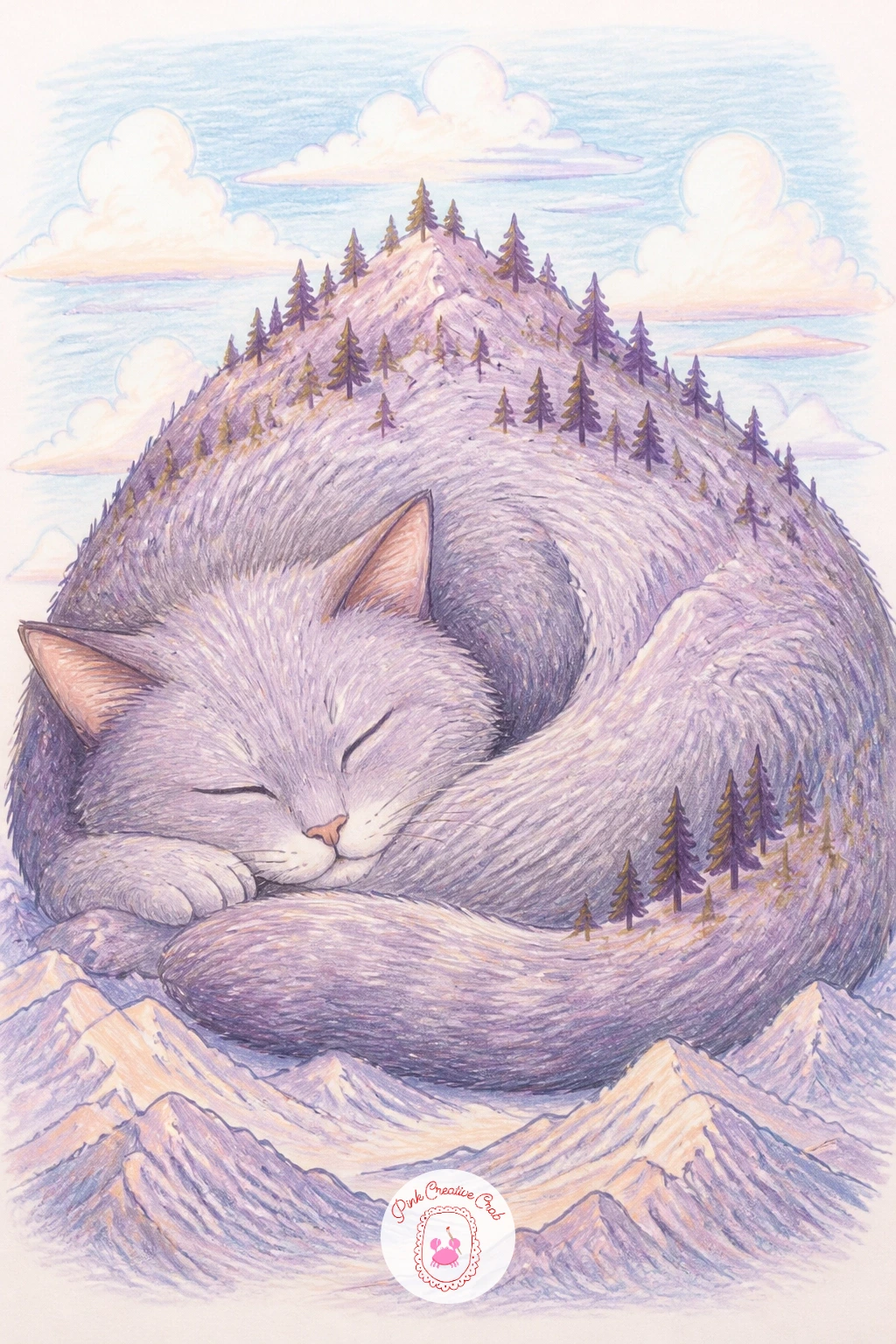 Cat as Big as a Mountain Sleeping — Scale things right up after that small framed window: a sleeping cat curled so enormous it forms its own mountain range