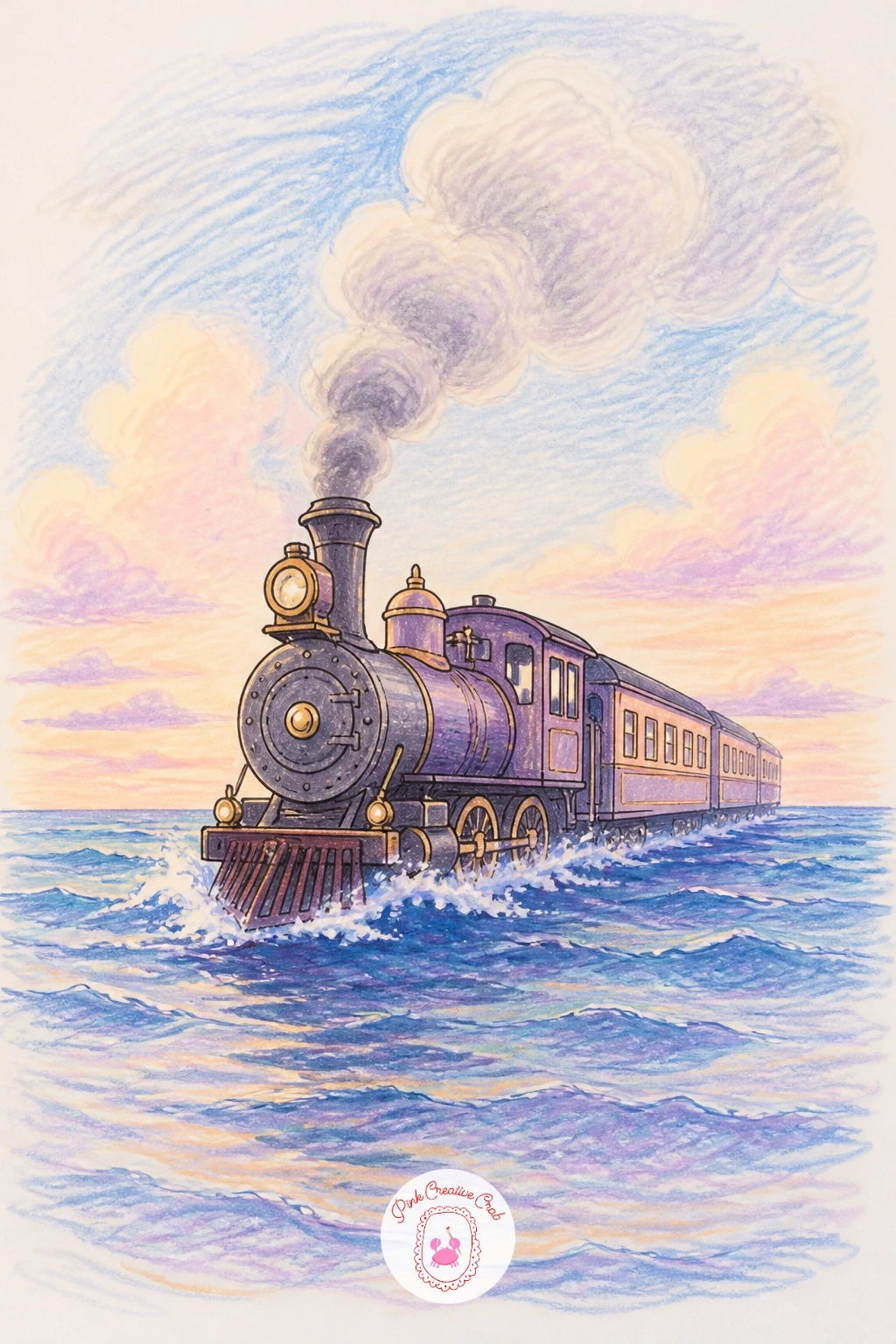 Train on the Ocean — Shift the mood into something more adventurous: an old-fashioned train running straight across the surface of the ocean as if the water