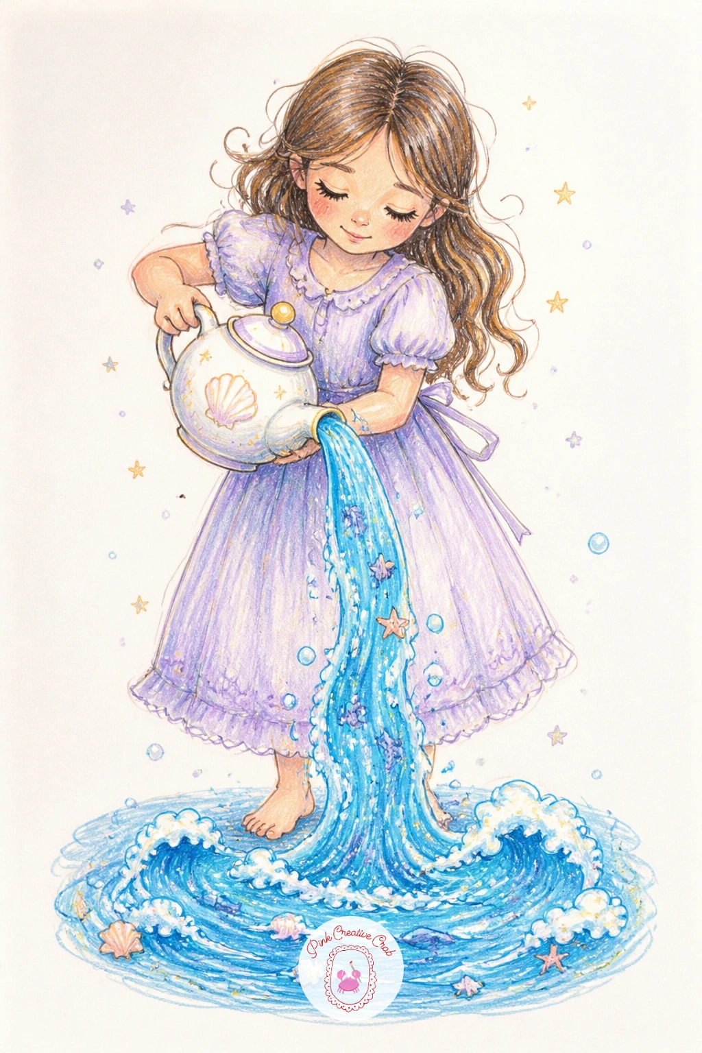 Girl Pouring the Sea From a Teapot — Bring the ocean back one more time, this time poured gently from a teapot by a girl standing calm and upright. Surreal