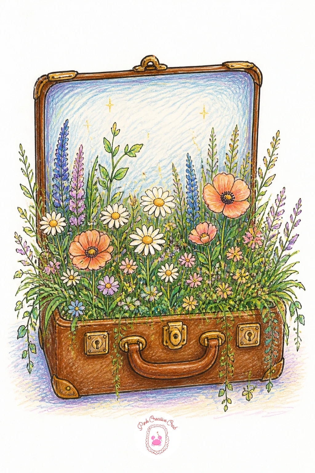 Garden Growing Inside a Suitcase — Keep the sense of small worlds going with an old open suitcase that has become a tiny garden bed, flowers and grass spilling