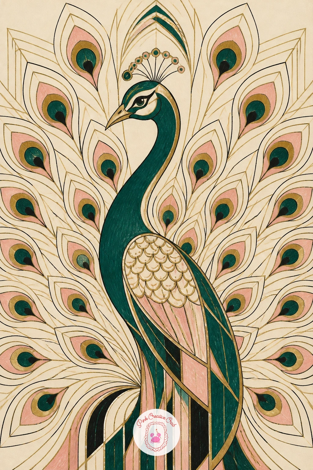 Peacock in Art Deco Style — The peacock is the showpiece bird of this style, and its tail gives you a built in excuse for geometric shapes. Art deco drawing