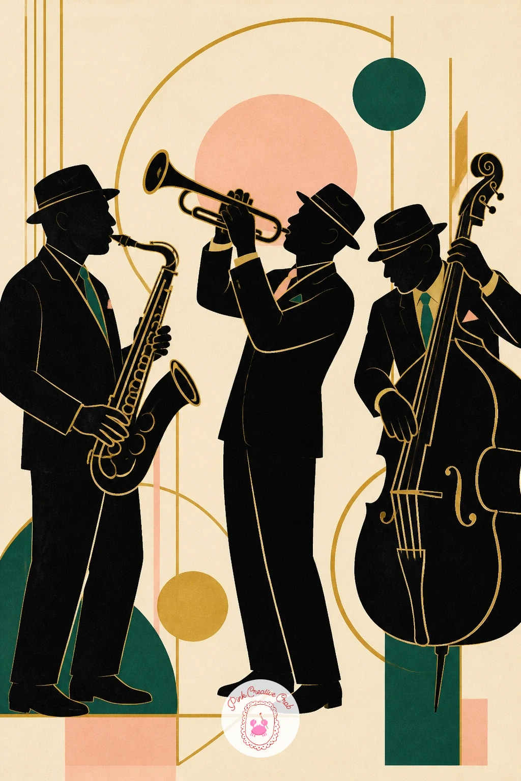 Jazz Band Silhouette — A jazz band silhouette is quick because you are drawing shapes, not faces. Art deco drawing