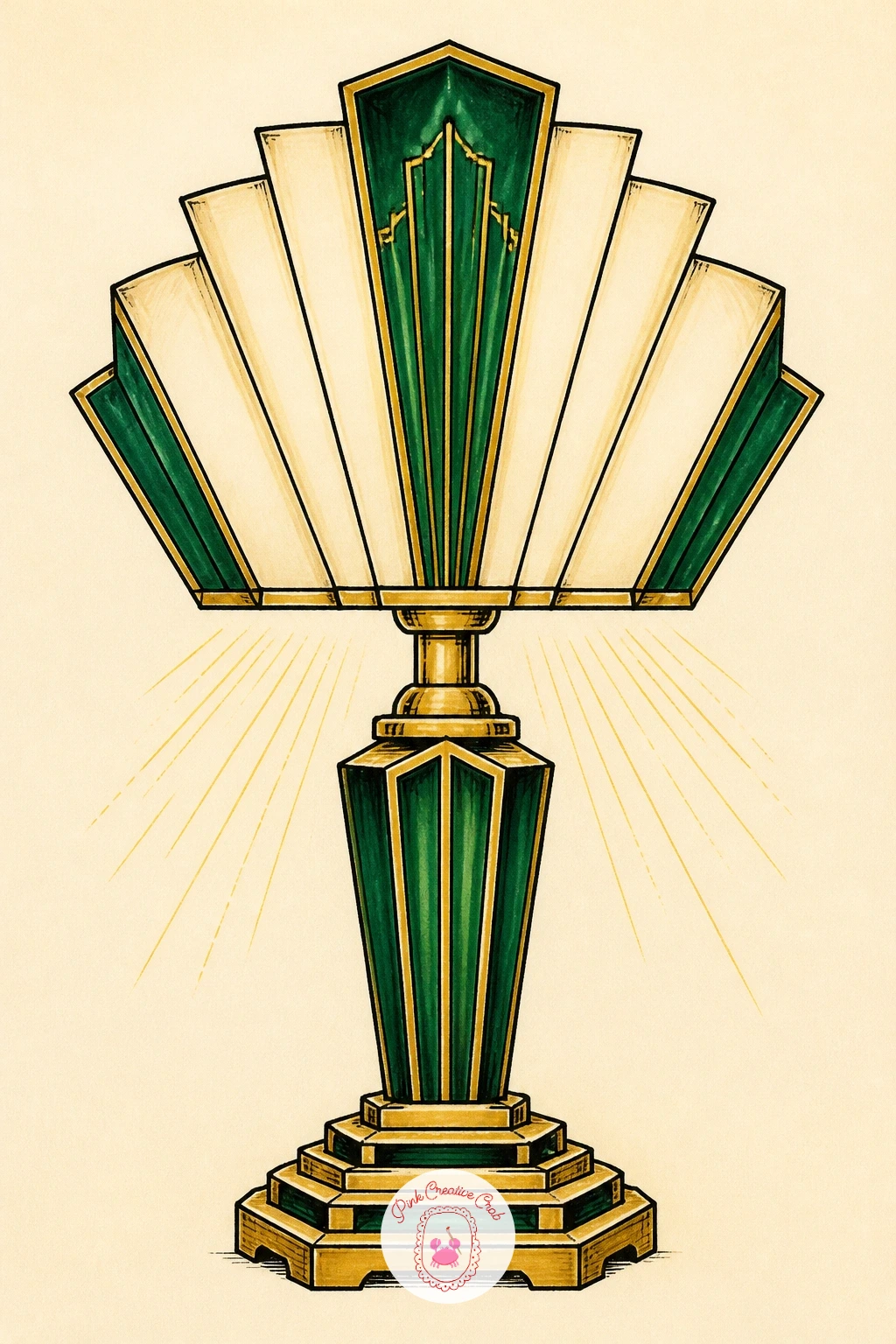 Art Deco Lamp — An art deco lamp is a satisfying small object built almost entirely from stacked geometric shapes. Art deco drawing