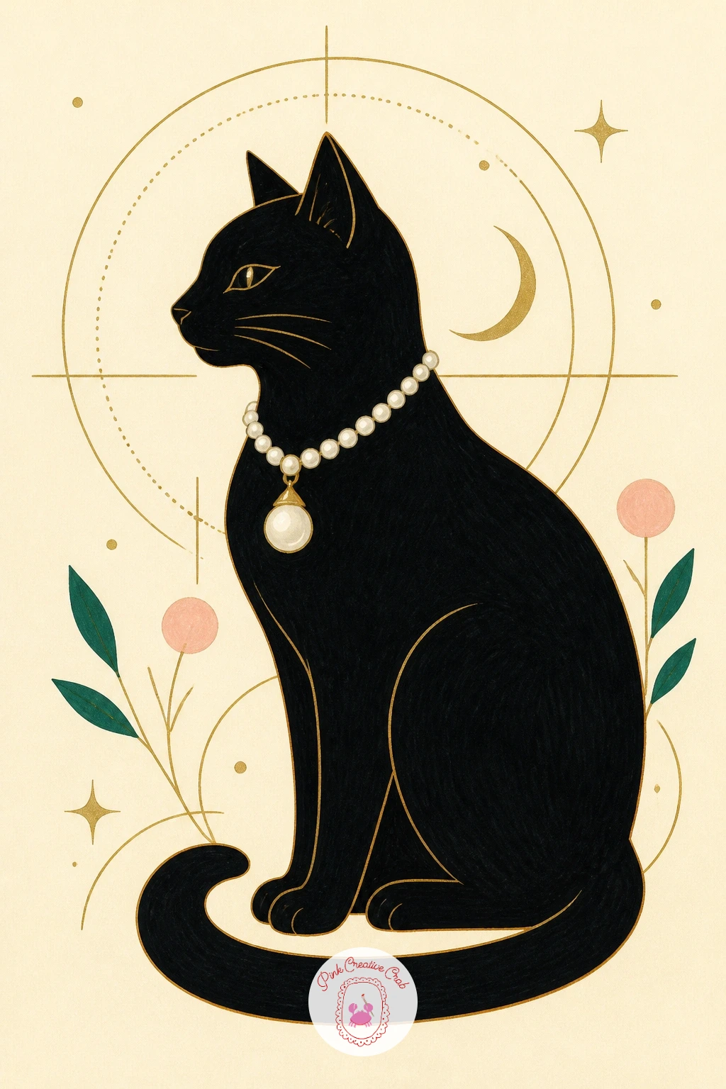 Cat With a Pearl Collar — A sitting cat is an easy shape to build and the pearl collar gives it instant glamour. Art deco drawing