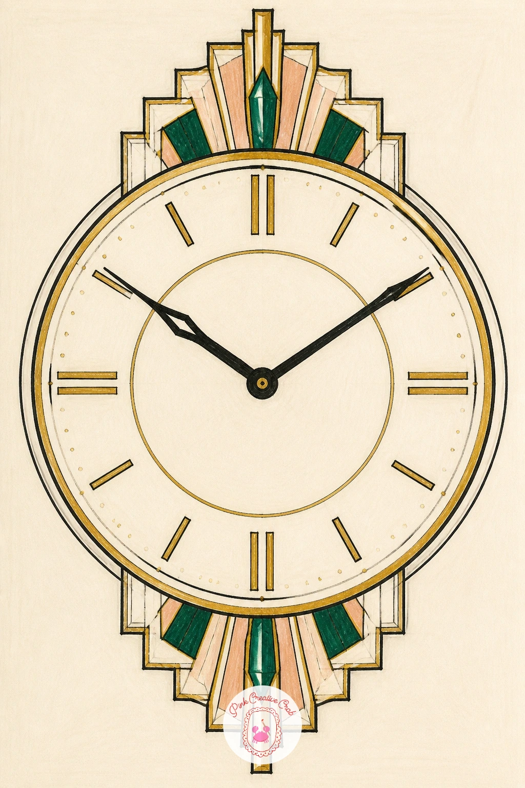 Deco Clock — A deco clock is a neat object study built on one strong circle. Art deco drawing