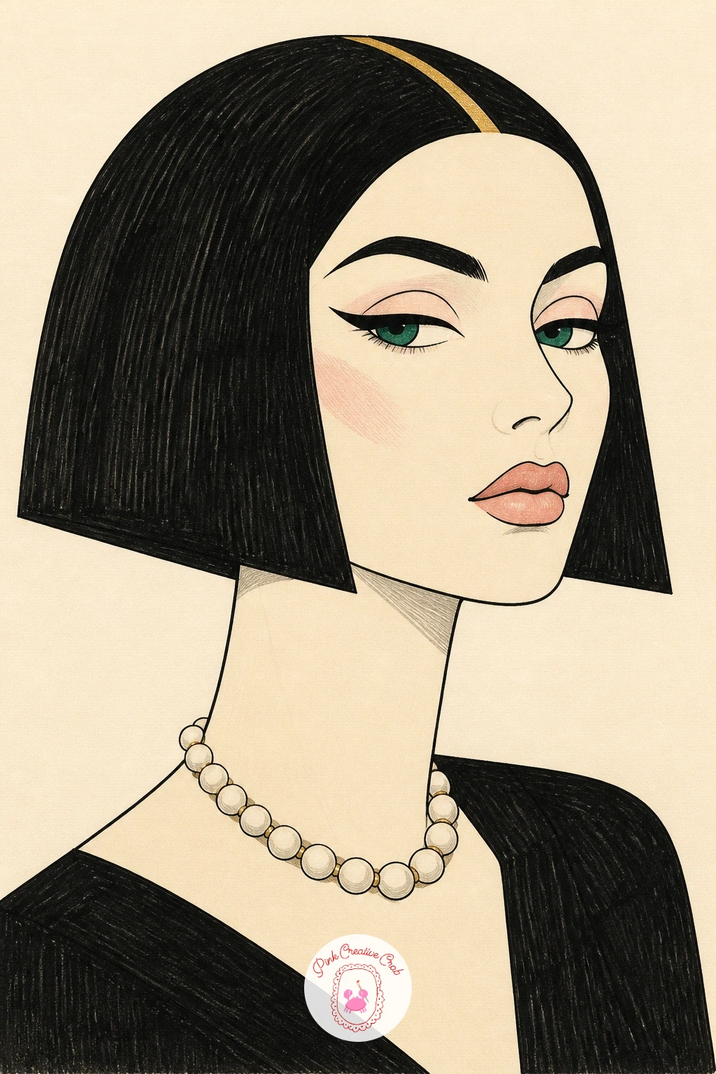 Lady With a Bob and Pearls — Return to the figure one more time with a lady in a simple bob, a quieter companion to the flapper from earlier in this list. Art