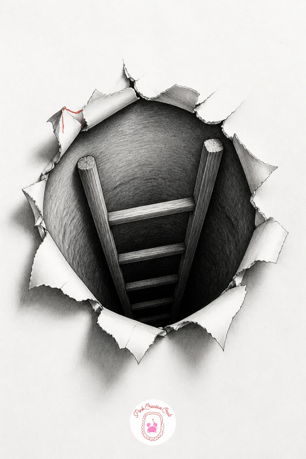 Hole With a Ladder Going Down — Start with the easiest illusion in the set: a hole with a ladder going down into it. 3d illusion drawing