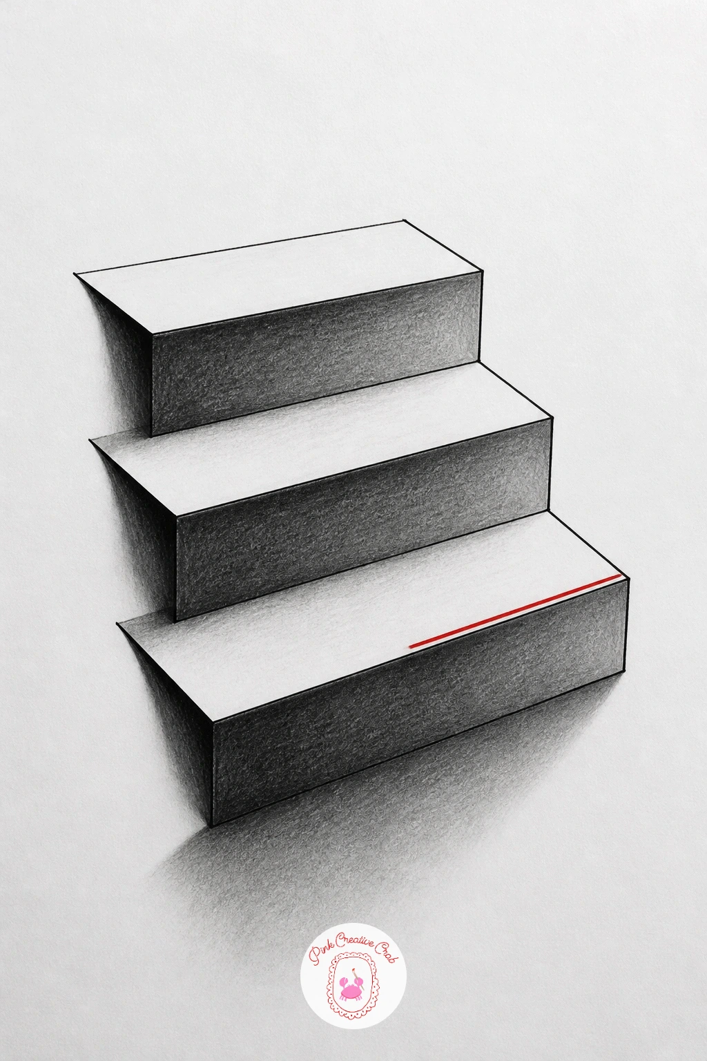 Stairs Rising Out of the Page — Once a hole feels easy, flip the trick upside down with stairs that rise up out of the page instead of sinking into it. 3d