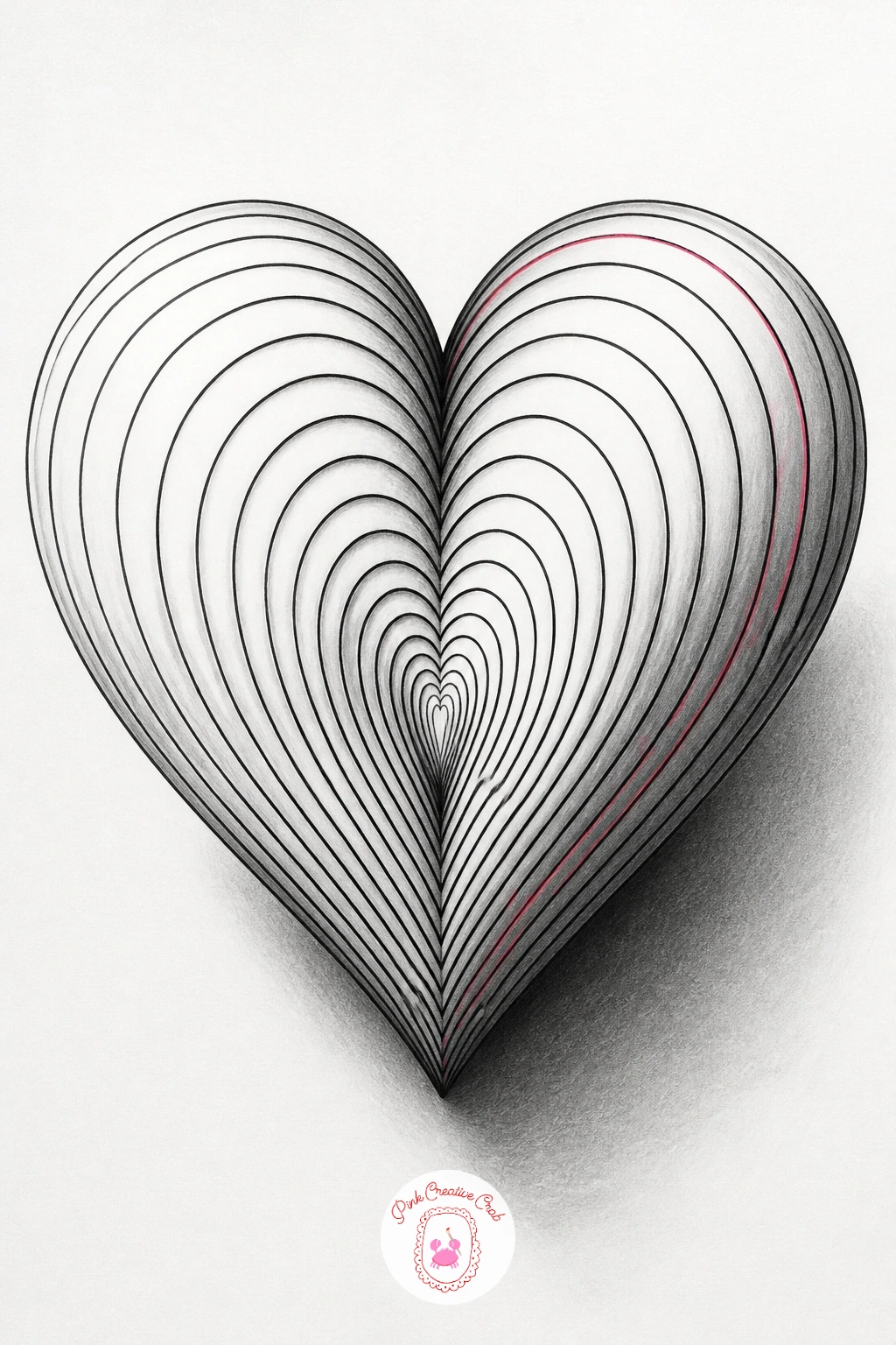 3D Heart Made of Curved Lines — Shift from realism to pure line illusion with a heart built entirely from parallel curved lines that wrap around its own form.