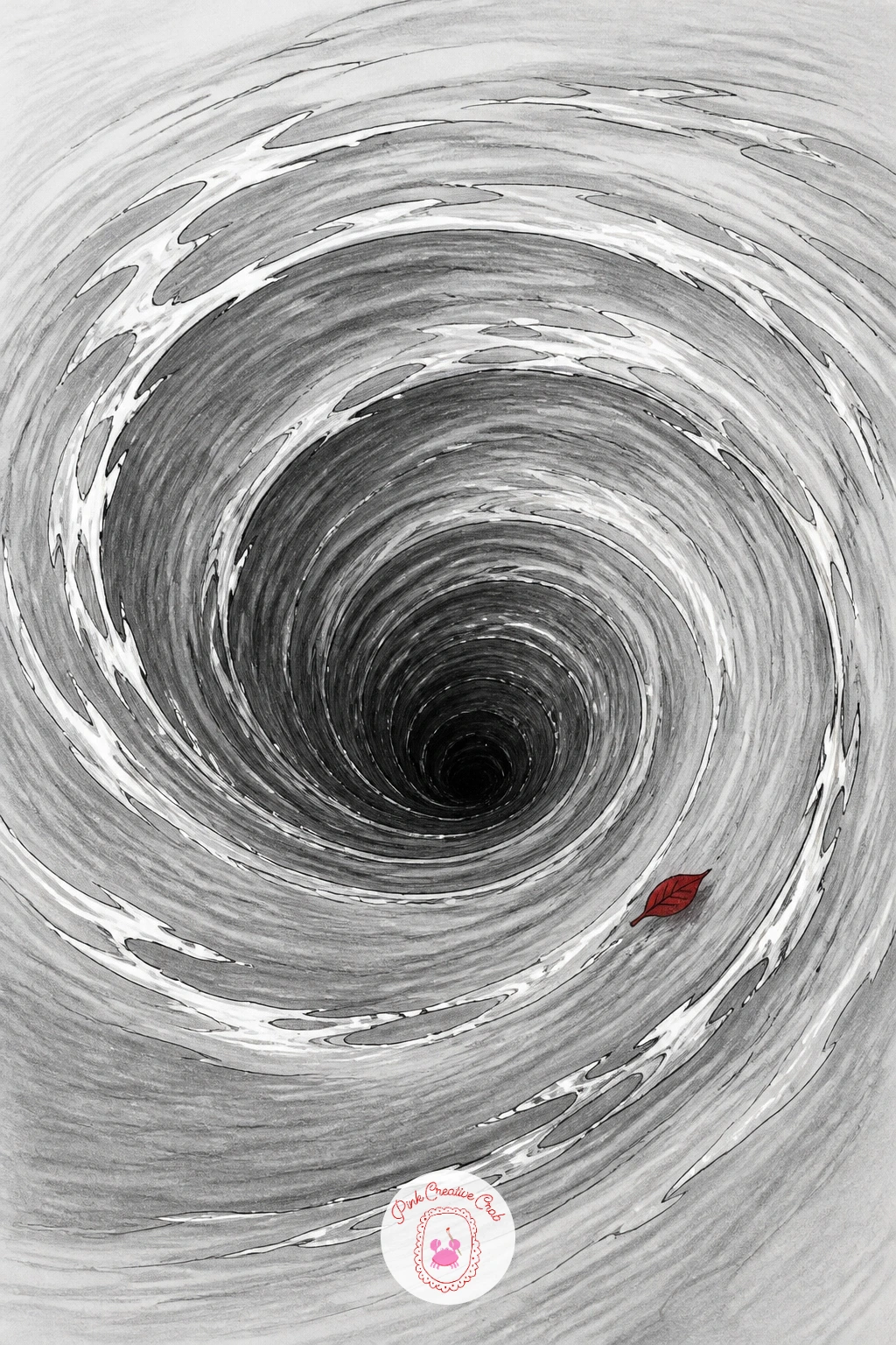 Sinking Whirlpool — Take that same layered shading further with a whirlpool that spirals down into the paper. 3d illusion drawing