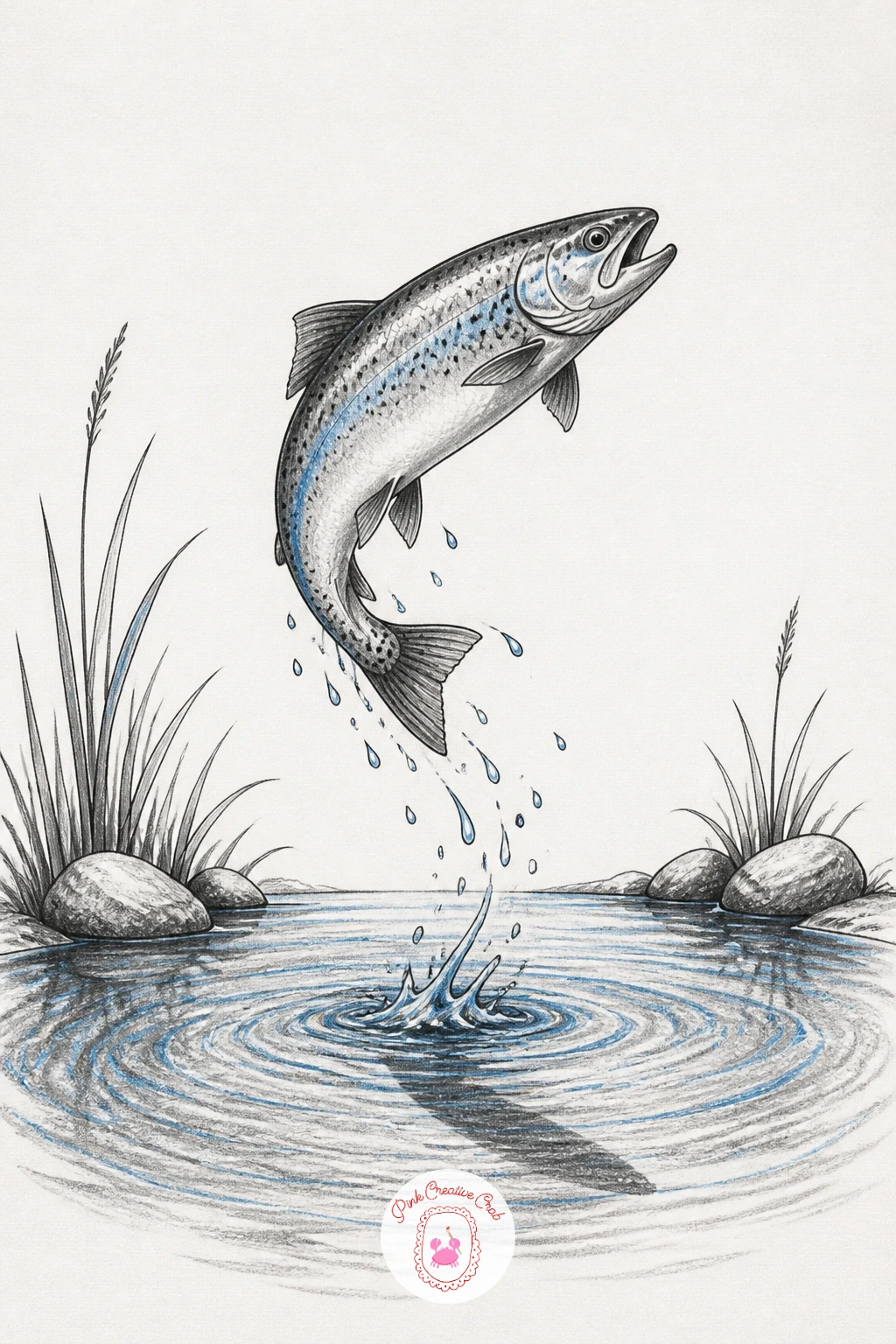 Fish Jumping Out of a Drawn Pond — Bring motion into the mix with a fish leaping up out of a pond that is itself only a drawing. 3d illusion drawing