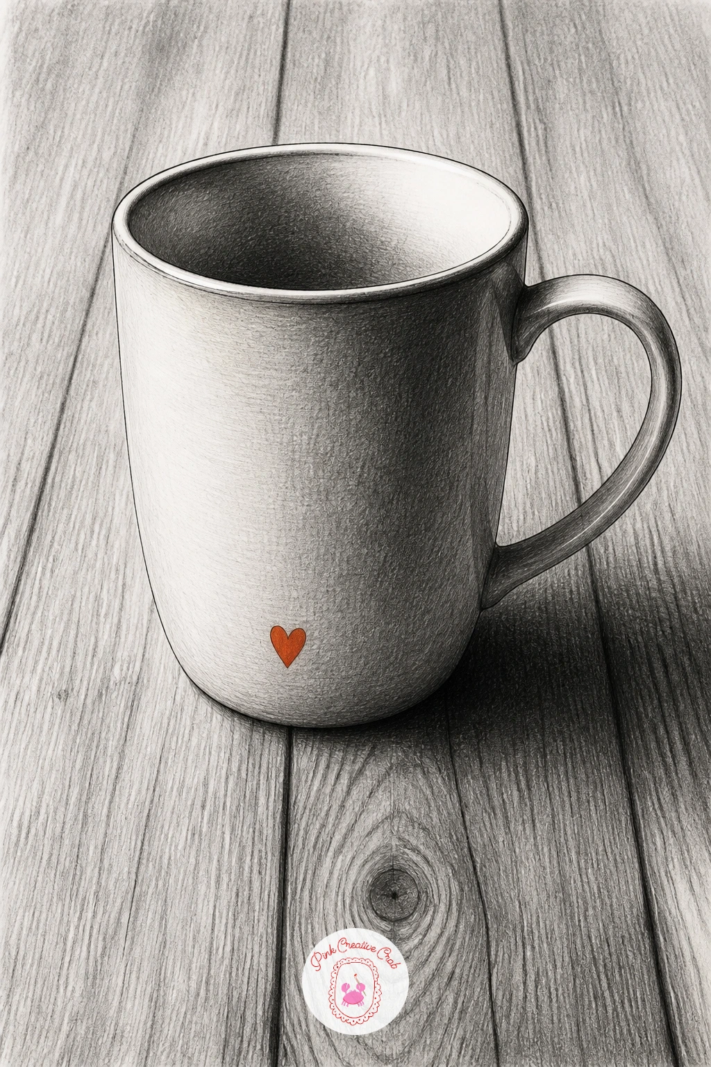 Mug on a Drawn Table that Looks Real — Settle into a quieter, more realistic illusion with a simple mug sitting on a drawn wooden table, the kind of piece that